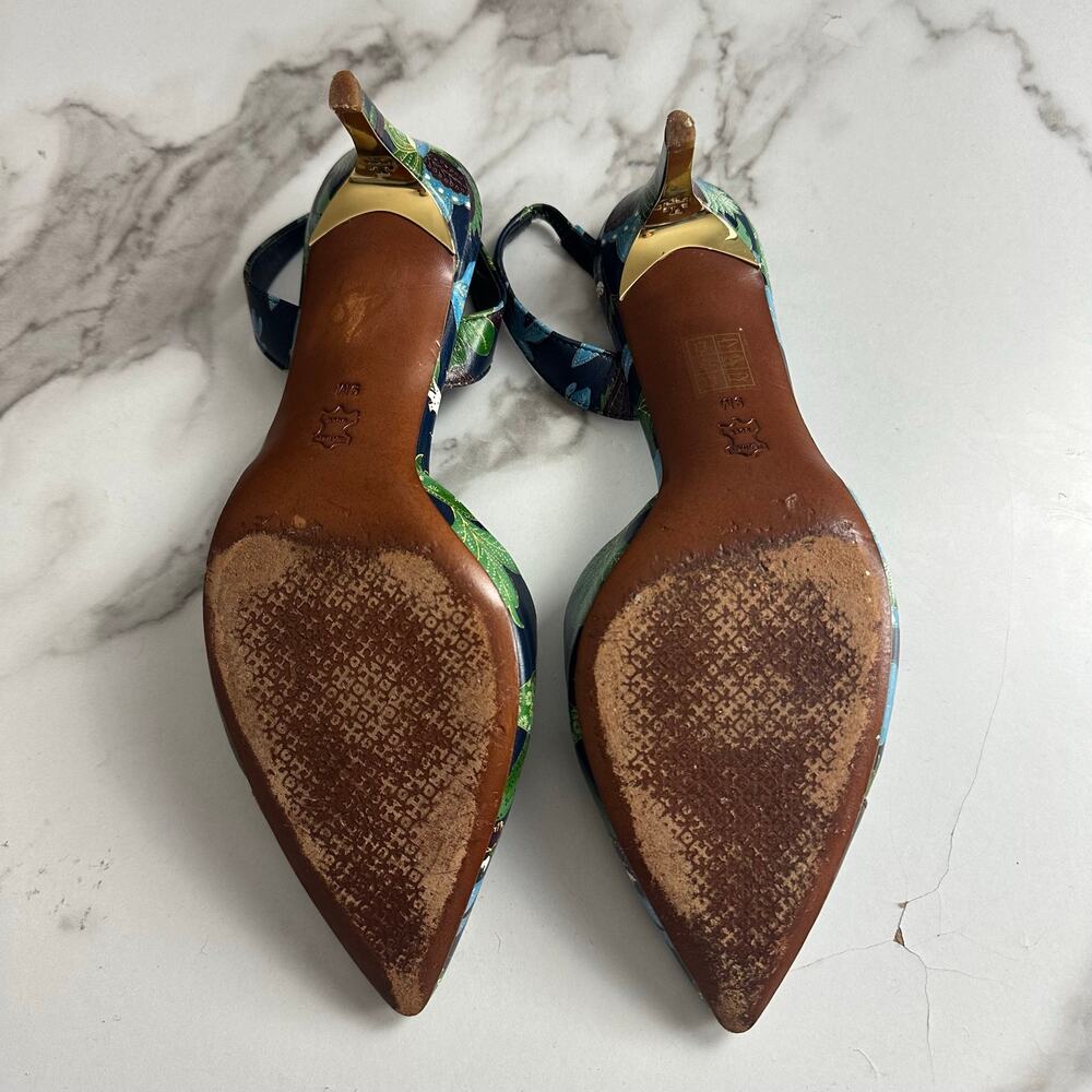 Tory Burch Nappa Leather Slingback Pointed Heels in Navy Wisteria Size 9 - Picture 3 of 14